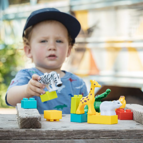 Jeu pour enfant de blocs à construire - 13 pièces - Thématique Zoo.