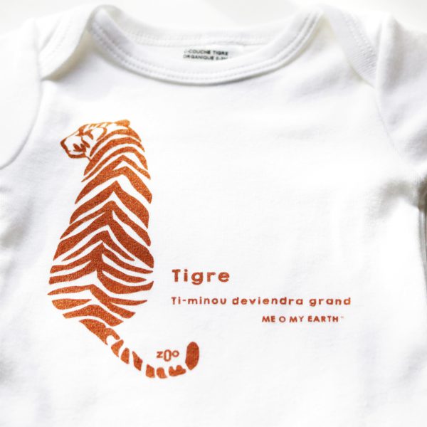 Cache-couche tigre 0-18 mois. 100% coton organique. Zoo de Granby