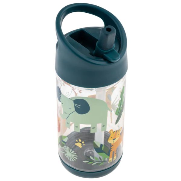 Bouteille d'eau pour enfant avec paille rétractable_Motif animaux de la savane_Identifié Zoo de Granby