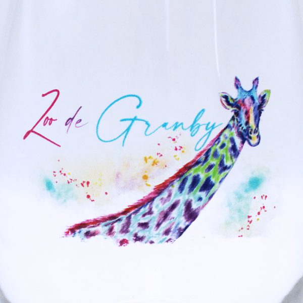 Verre à vin identifié Zoo de Granby avec girafe aquarelle